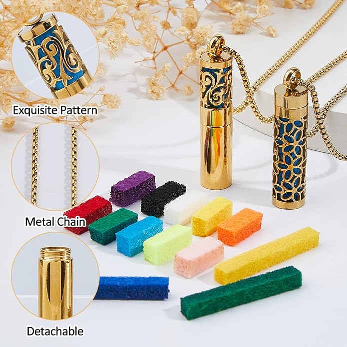 SUPERFINDINGS 2 Styles Essential Oil Necklaces Perfume Pendant Necklaces with 20 Felt Pads Diffuser Locket Necklace Essential Oil Jewelry Gift Oil Pendant Aromatherapy for Christmas Birthday
