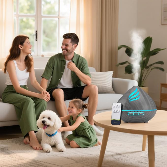 Essential Oil Scent Diffuser: 500ML Aroma Diffuser for Home Bedroom - 14 Colors LED, Remote Control, Ultra-Quiet Cool Mist Scent Diffuser with Timer for Family - Grey