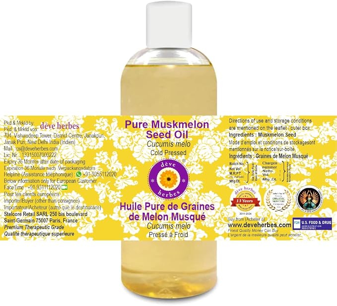 dève herbes Pure Muskmelon Seed Oil (Cucumis melo) Cold Pressed 200ml (6.76 oz)