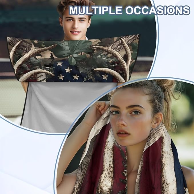 INSTANTARTS Camo American Flag Deer Hunter Car Seat Cover Protector Sweat Towel Multi-Functional Car Towel