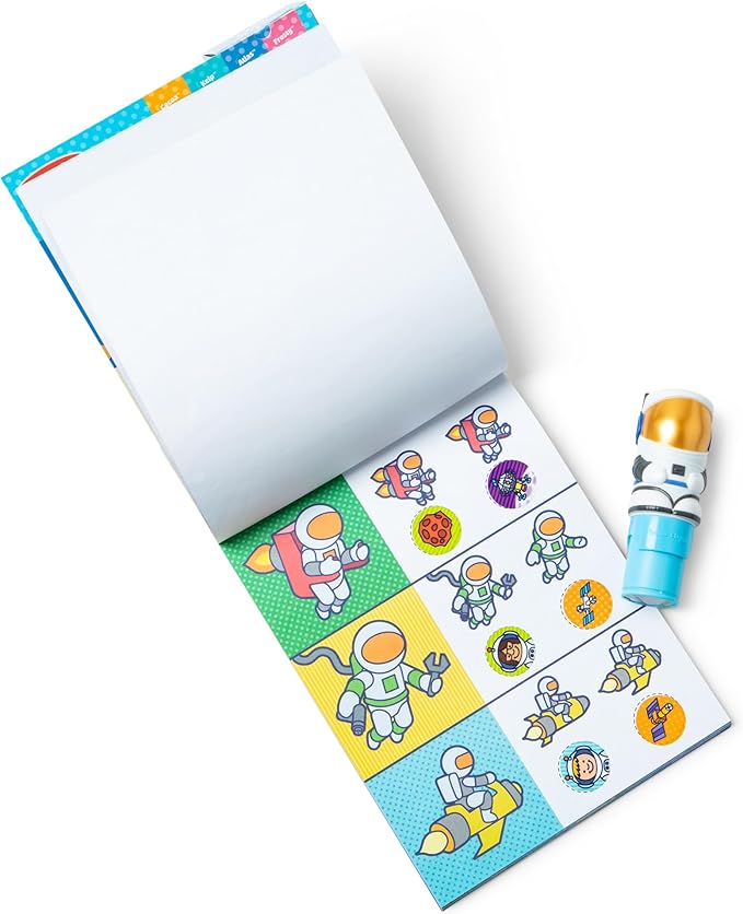 Melissa & Doug Sticker Wow!™ Astronaut Bundle: 24-Page Activity Book, Refillable Sticker Stamper, Mini Pad, 500 Stickers, Arts and Crafts for Kids Ages 3+
