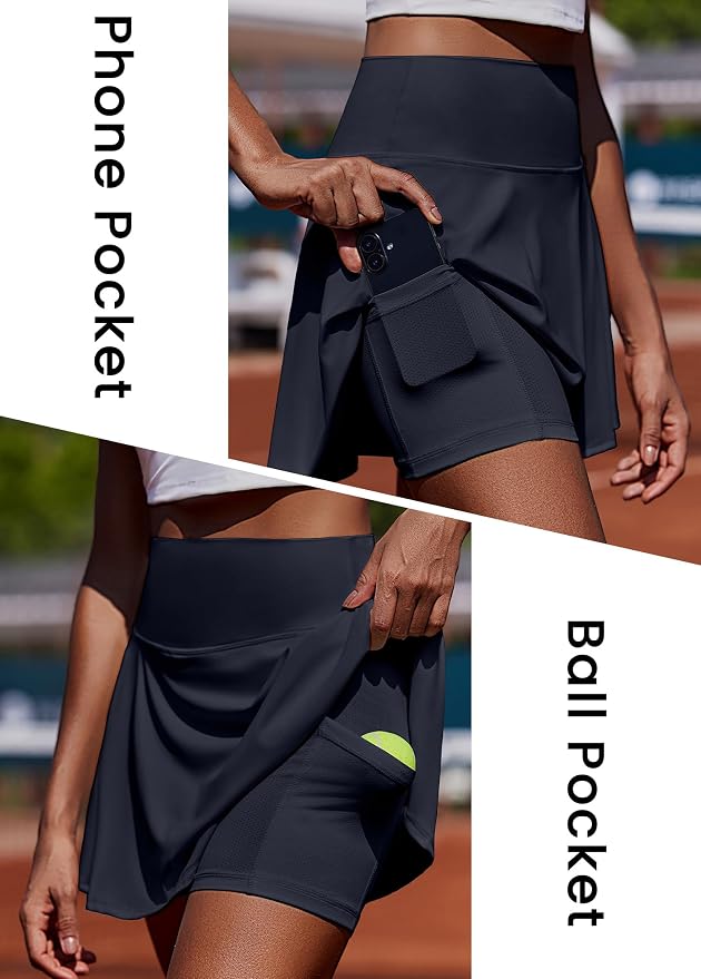 PINSPARK Womens Tennis Skirt Pleated Athletic Golf Skorts with Pockets | 3.5" High Waisted, Mesh Built-in Shorts, Mini Skirt, Buttery-Soft, Quick-dry, for Tennis, Golf, Pickleball, Casual