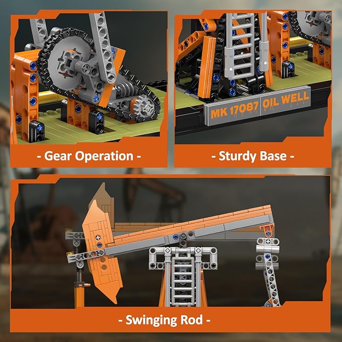 Mould King 17087 Engineering Oilfield Model Building Sets, Nodding Donkey Pumpjack Oil Derrick Model Kit That Work, with Battery and Motor, Home Decor Desktop Decoration for Adult Teen(840 Pieces)