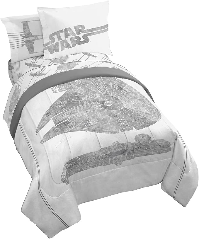 Jay Franco Star Wars Falcon Schematics 5 Piece Twin Size Bed Set - Includes Comforter & Sheet Set - Super Soft Kids Bedding Fade Resistant Microfiber
