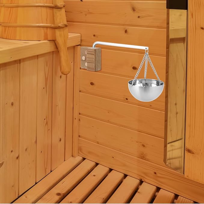 QWORK Aromatherapy Bowl Oil Cup Holder - Essential Oil Diffuser for Saunas, 500 ML Capacity - includes Swinging Arm and Wood Block