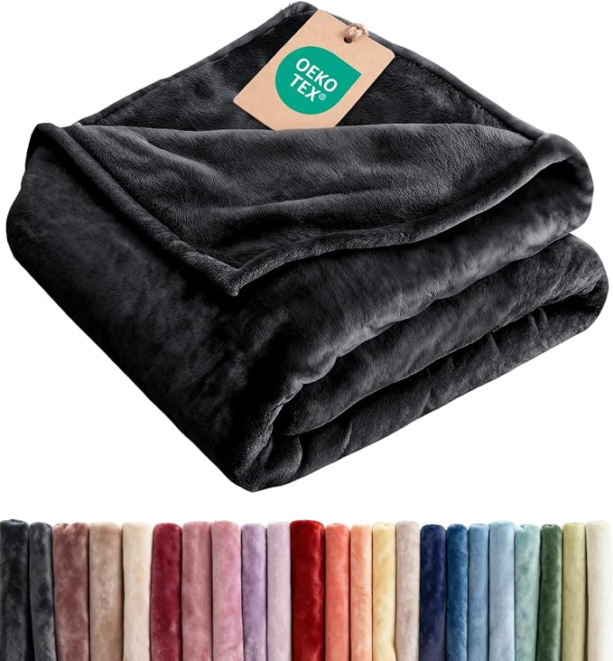 Ultra Soft Fleece Throw Blanket - College Dorm Room Essentials - Black | Flannel Fleece, Thick, Warm & Breathable, All Season Cozy, Anti-Static, Microplush, Lightweight for Couch, Bed & Dorm Bedding