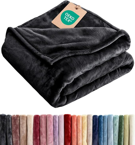 Fleece Blanket Full Size - Ultra-Soft Warm Flannel Fleece Blanket - Black | Soft, Warm, Outdoor Picnic Blanket for Camping, Travel, Lightweight, Cozy, Anti-Static, Home Decor Gifts for Men & Women