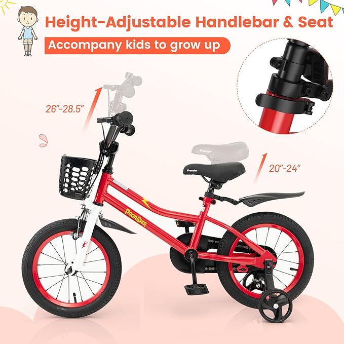 BABY JOY Kids Bike, 12 14 16 18 20 Inch Children Bikes for Boys Girls Teens 3-8 8+ Years w/Training Wheels or Kickstand, Handbrake, Coaster Brake & Removable Basket, Kids Bicycle of Multiple Colors