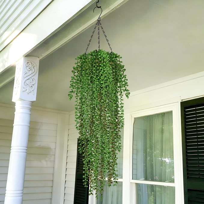 Waipfaru 4Pcs Artificial Hanging Plants for Outdoors, Fake Vines Greenery | UV Resistant Faux Outdoor Plants Ivy Vines for Modern Boho Patio Outdoor Indoor Party Wall Porch Gazebo Aesthetic Decor