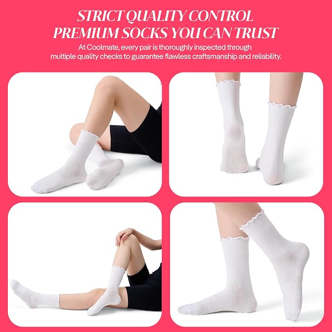 COOLMATE Pilates Socks with Grips for Women, Yoga Socks, Crew Non Slip Women for Barre, Pilates Gifts for Women