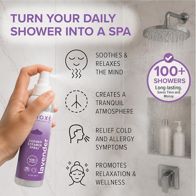 MOXE Lavender Aromatherapy Gift Set, 100% Pure Essential Oil, Shower Steamer Spray, Portable Nasal Inhalers, Diffuser Essential Oil, Sinus & Congestion Relief, Therapeutic Grade, Made in USA