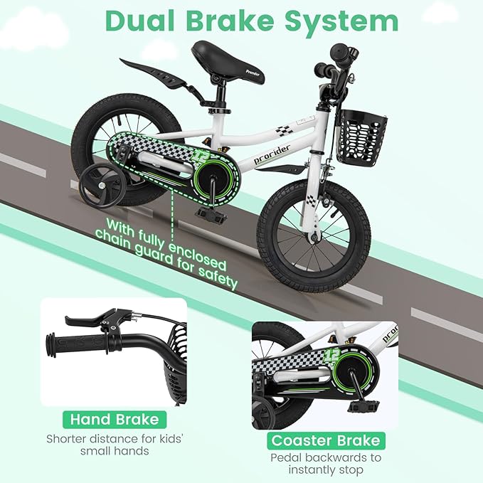 COSTWAY Kids Bike, 12 14 16 18 Inch Toddler Bike for Boys & Girls Aged 3-8 Years Old, Kids Bicycle w/Removable Training Wheels, Handbrake & Coaster Brake, Basket, Bell