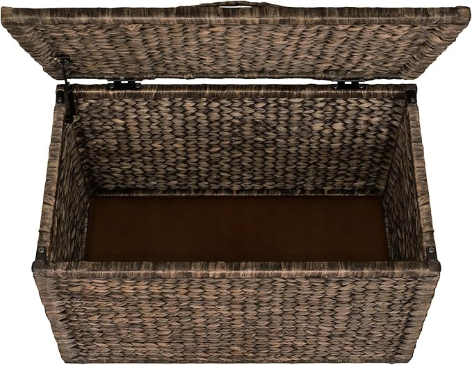 Water Hyacinth Wicker Storage Trunk, Brown Wash, 30x17.5x17.5 | Safety Hinge, Heavy-duty, Metal Frame