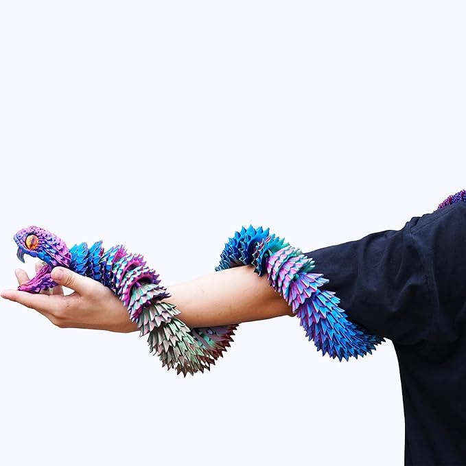 Super Large 3D Printed Snake with a Movable Mouth,47.4inch,Flexible Realistic Articulated Animal Fidget Toys,Mystery Figurines Gifts,Executive Desk Décor and Festival Collectible (colorfulA)