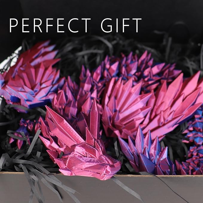 ACOCOFE 3D Printed Dragon with Wings, 18 inch Flying Articulated Winged Dragon, Mystery Crystal Dragons,Home Office Decor Gift (Laser Purple)