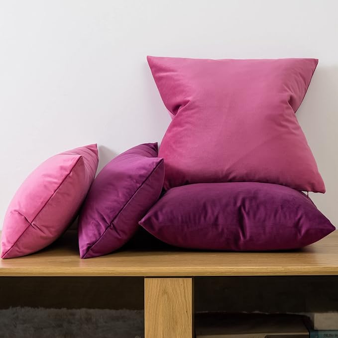JUSPURBET 16x16 Decorative Velvet Throw Pillow Covers Set of 2,Rose Red | Modern Soft Cushion Covers Cases with Hidden Zipper for Couch Sofa Bed Living Room Bedroom Home Decor