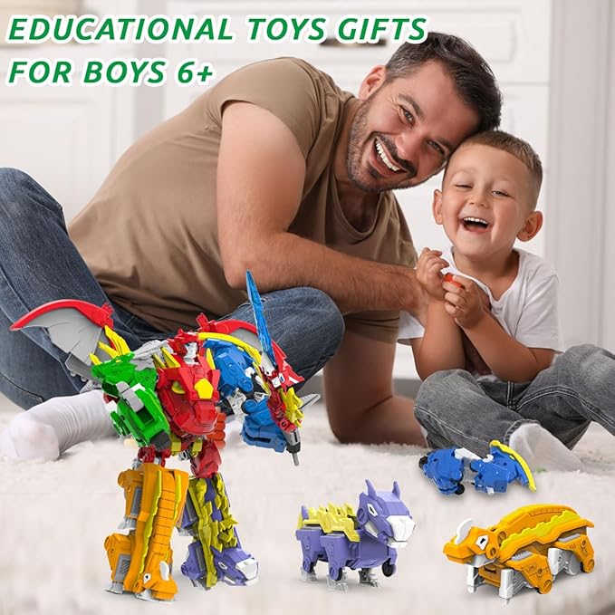 Dinosaur Combined Robot Toys, 6-in-1 Deformation Robot, 10-in Take Apart Robot Figures, Disassembly Toys for Boys & Girls Age 6+ (10IN)