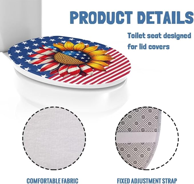 American Flag Toilet Seat Cover with Elastic Band 4th of July Decorations Purple US 250 Years Toilet Seat Dust Cover Soft Bathroom Replacement Easy to Clean