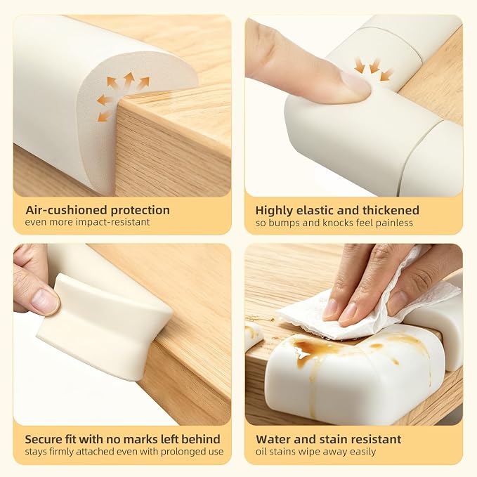 Corner Protector Baby, Baby Proofing Edge Corner Protector, Waterproof Soft Foam Cushion with Adhesive Tape (6.6ft Edge + 4 Corners),Wall Corner Protector for Fireplace, Table, Stair, Cabinet(White)