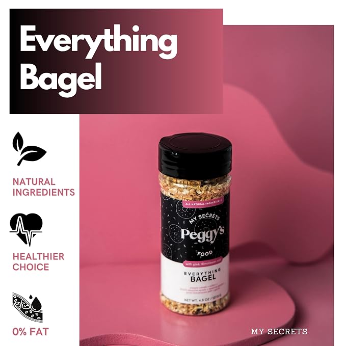 My Secrets Peggy's Food Everything Bagel Seasoning - Premium Blend with Pink Himalayan Salt, Poppy Seeds & Garlic - Crunchy Topping for Avocado Toast, Eggs, and Salads - All Natural & Non-GMO - 4.5 oz
