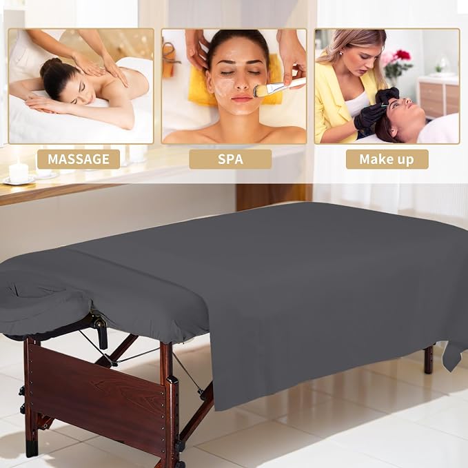 4 Sets Premium Microfiber Massage Table Sheets Set 3 Piece Set Includes Massage Table Cover Fitted Sheet and Fitted Face Rest Cover, Gray