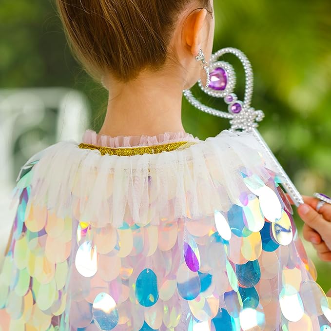 Princess Dress Up Rainbow Mermaid Cape Toddler Costume for Princess Cloaks Gift Set for Little Girls 3-8 Years