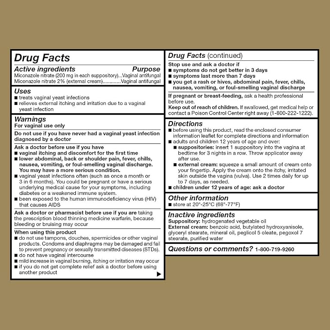 GoodSense Miconazole Nitrate Vaginal Suppositories & Cream - 3-Day Yeast Infection Treatment, Relieves Itching & Irritation, 200 mg Suppositories & 2% Cream