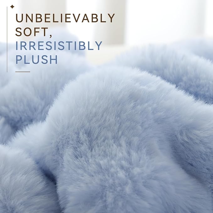 Faux Rabbit Fur Throw for Couch - Light Blue Bubble Blanket 60"x80" | Fluffy Plush Fuzzy Throw for Sofa & Bed, Super Soft Cozy Comfrt Blanket, Luxury Aesthetic Light Blue Decor Gift for Women