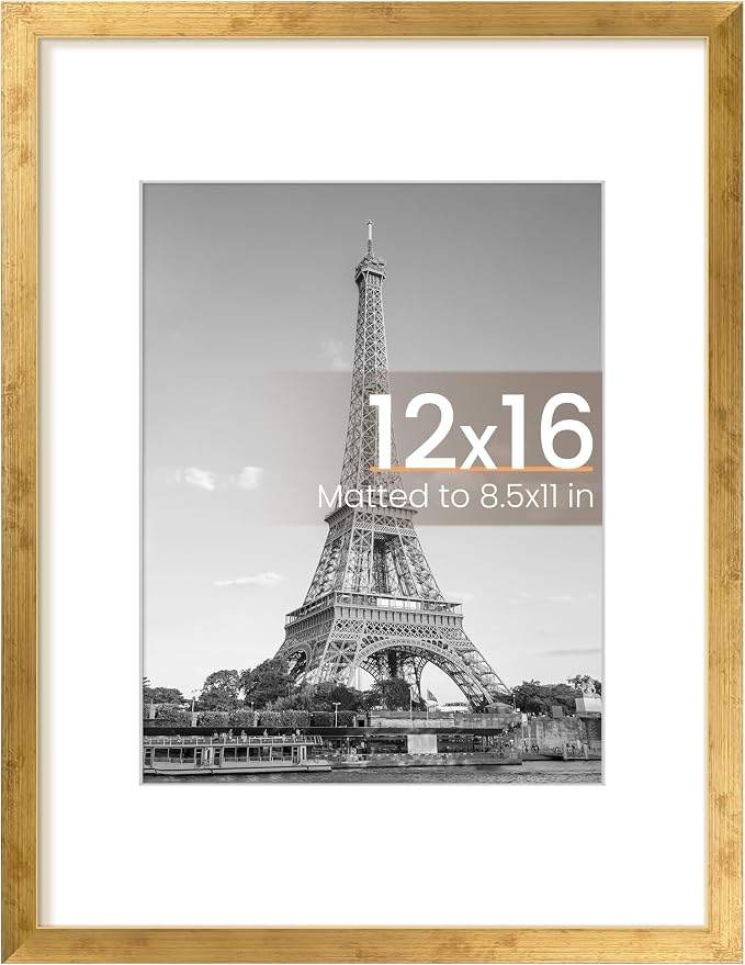 upsimples 12x16 Picture Frame, Display Pictures 8.5x11 with Mat or 12x16 Without Mat, Wall Hanging Photo Frame, Bronze, 1 Pack