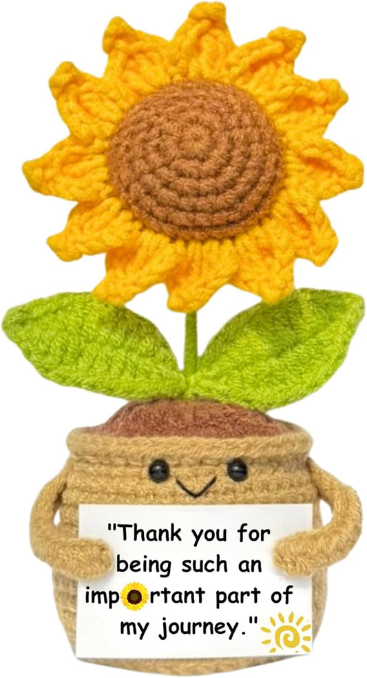 Emotional Support Crochet Plant with Card - Handmade Crochet Sunflower Gifts for Women, Coworker, Family and Teacher Gifts - Perfect for Mother's Day, Birthday, and Graduation Present