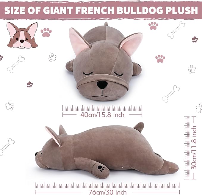 Auspicious beginning 30'' Giant French Bulldog Plush Stuffed Animal- French Bulldog Dog Plush Pillow Plushies, Large Sleeping Body Pillow Dog Plushie Toy, Christams Birthday Gifts for Kids Girls Boys