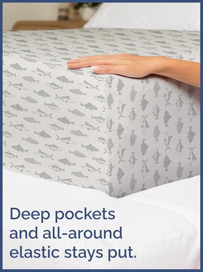 Kids Twin XL Size Bed Sheet Set - 3 Piece Kids Loft Bed Sheets - Fish Sea Animal Themed Bedding - Soft, Cute - Breathable and Machine Washable - Ocean Animal Bed Set for Boys, Girls, Teens & Toddlers