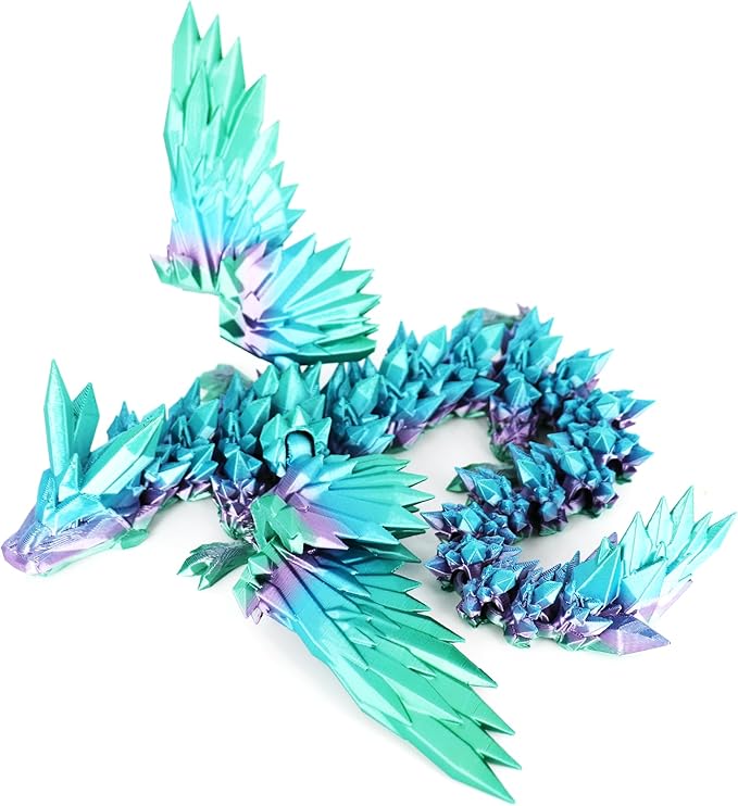 ACOCOFE 3D Printed Dragon with Wings, 18 inch Flying Articulated Winged Dragon, Mystery Crystal Dragons,Home Office Decor Gift(RainbowC)