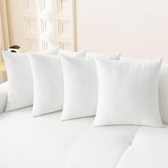CaliTime Decorative Couch Throw Pillow Covers 18 X 18 Inches True White | Pack of 4, Cozy Chenille Cushion Cases for Sofa Bed Living Room Farmhouse Home