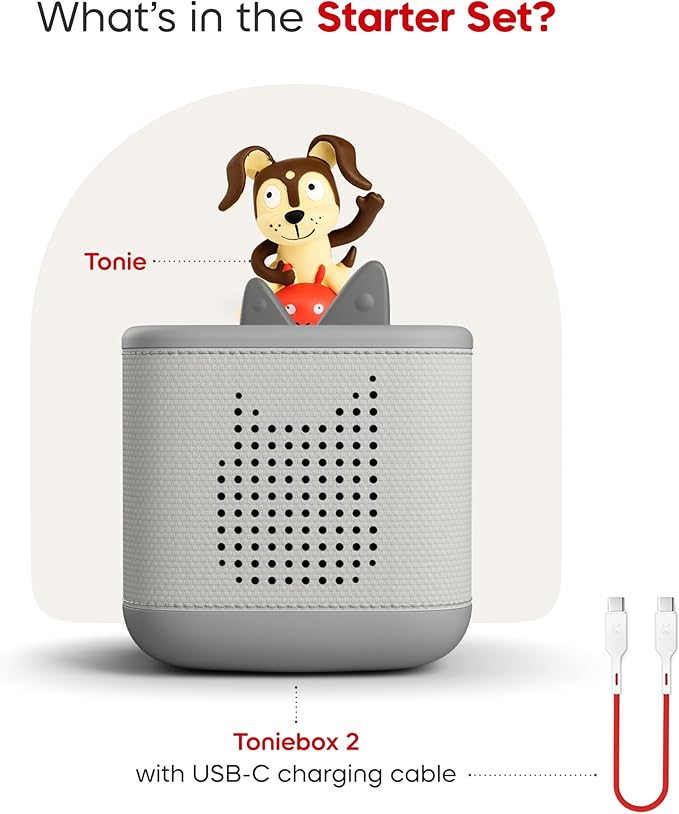 Toniebox 2 Audio Player Starter Set for Kids 1+ with Playtime Puppy - Moon Gray