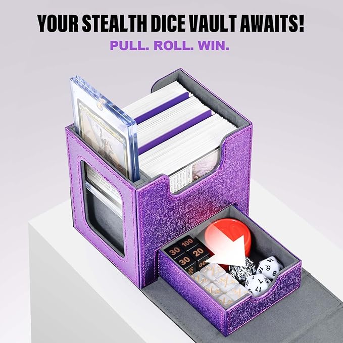 Kabinka Commander Deck Box for MTG with Dice Tray, Card Deck Box with Metal Emblem, Hold 100 Double-Sleeved Cards for TCG/PTCG, Cards Storage Case with 35PT Magnetic Card Holder (Black& Purple, Lotus)