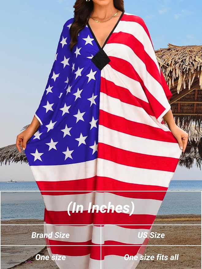 ChiaoLezhee Print Moo-Moos for Women, Kaftan Cover-Up Dresses, Sexy V-Neck High-Slit, Beach Pool-Party Coverups Muumuu Plus