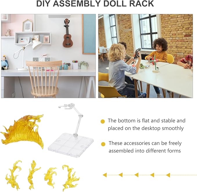 iplusmile Action Figure Stand, Assembly Action Figure Display Holder Base Doll Model Support Stand, Figure Display Fire Effects Compatible with HG RG SD SHF 1/144, Yellow
