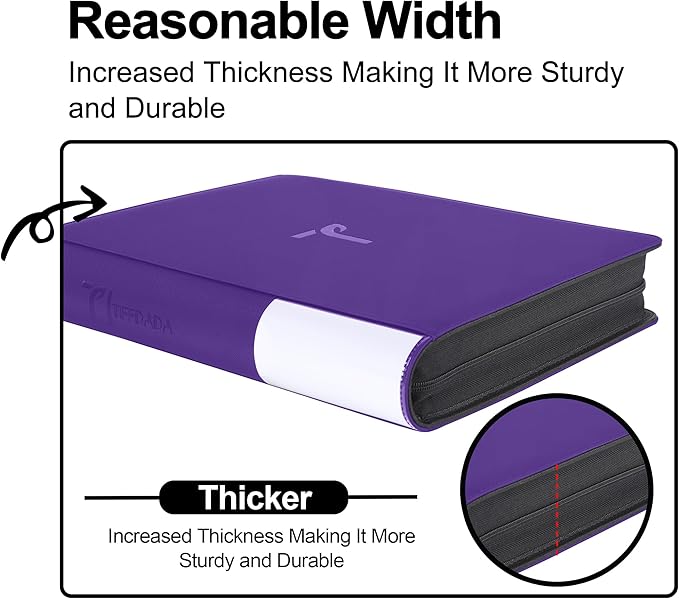 Top Loader Binder for Cards, 9 Pocket, Holds Up to 360 Toploaders with Ringless 20 Double-Sided Sleeves, Side Loading Top Loader Card Binder with Zipper for Trading Sports Cards in 3" x 4" Toploader