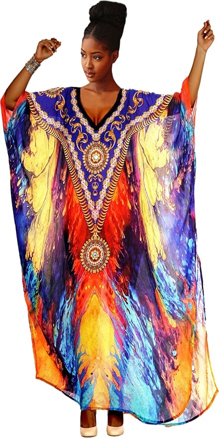 Venasha Womens Caftan Floral Print Kaftan Dress Short Sleeve Swimsuit Cover up Loungewear for Summer