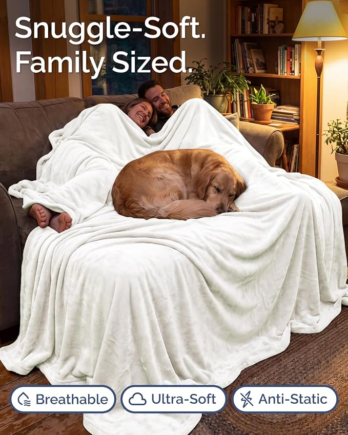 Ultra Soft Fleece Blanket Giant Blanket Size - Flannel Fleece Luxury Blanket - Lightweight for Couch Bed Chair - Thick, Warm and Breathable - All Season Cozy, Ivory