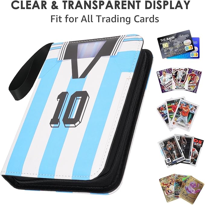 HBK Soccer Card Binder 400 Pockets, PU Leather Trading Card Binder with 50 Sleeves, Soccers Gift for Cards Collectors (Messi10)