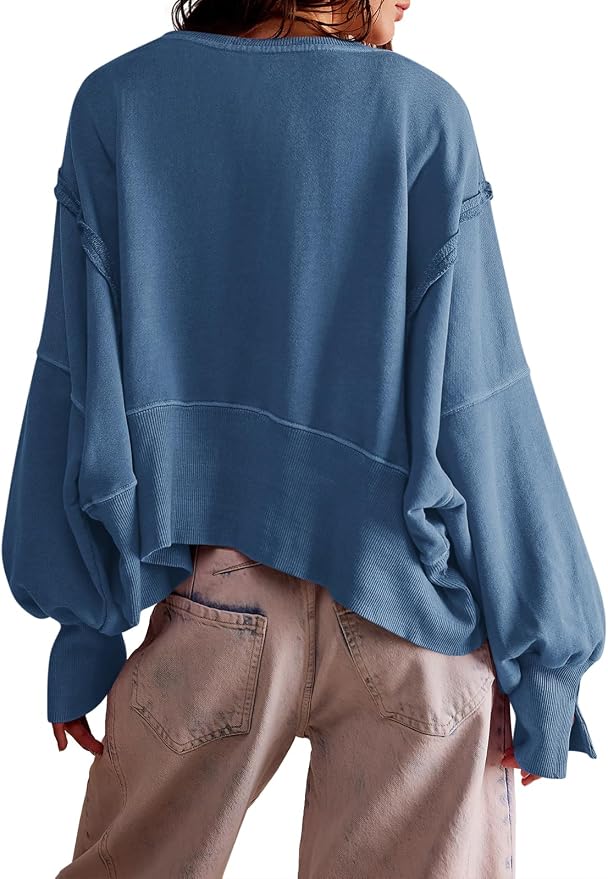 Zwurew Womens Casual Sweatshirt Cropped Shirts | Loose Fit, Tee Top, Pullover, Crop Hem, Design Trim, Daily Tops