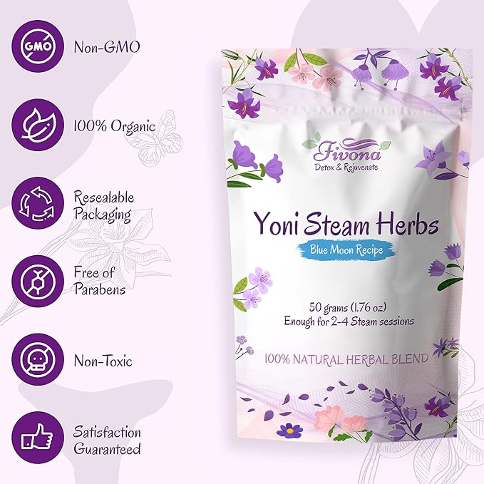 Fivona Yoni Steaming Herbs - for Feminine Use and Rituals - V-Detox, Cleanse, Wash, Odor Control - 2 to 4 Sessions - Female PH Balance- 1.76 Ounces