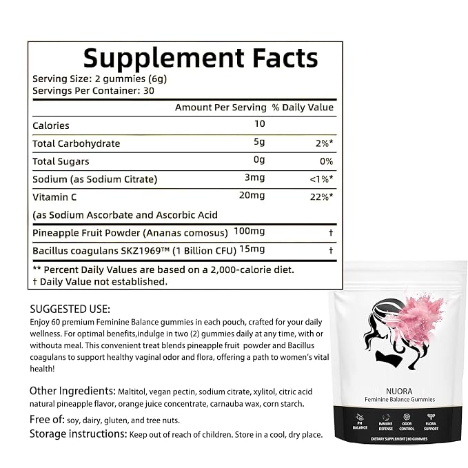 Feminine Balance Gummies for Women’s,Premium Feminine Balance Gummies， Vegan Hawaiian Pineapple, pH Balance, Healthy Odor, Flora and Immune Support, Vaginal Health Support,60 Gummies