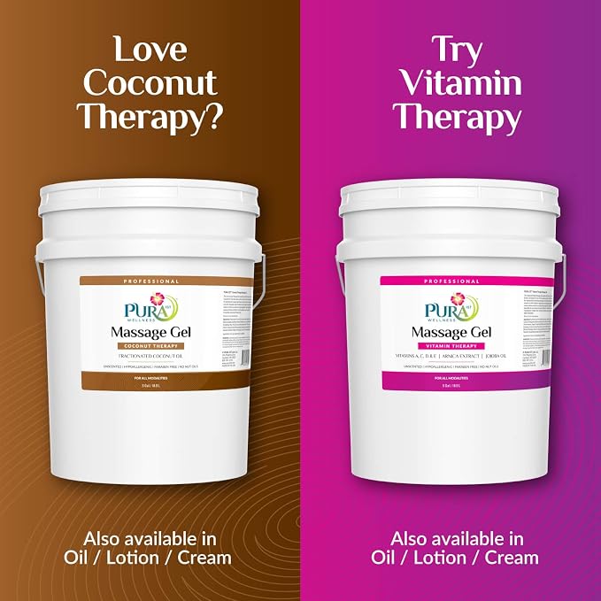 Coconut Therapy 5 Gallon Massage Gel, Coconut Oil, Professional, Massage Therapy, Deep Tissue, Unscented, Natural Ingredients, Skin Hydrating, Moisturizing, Muscle Relief, for Bruising