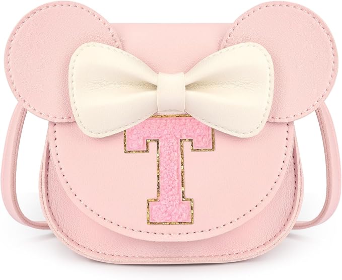 mibasies Toddler Purse Girl Gifts: Girls Birthday Gifts for 3-8 - Toys for Ages 2-4 Girls Mouse Ears Purse, Pink, Letter T