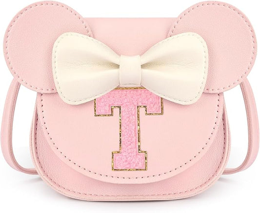 mibasies Toddler Purse Girl Gifts: Girls Birthday Gifts for 3-8 - Toys for Ages 2-4 Girls Mouse Ears Purse, Pink, Letter T
