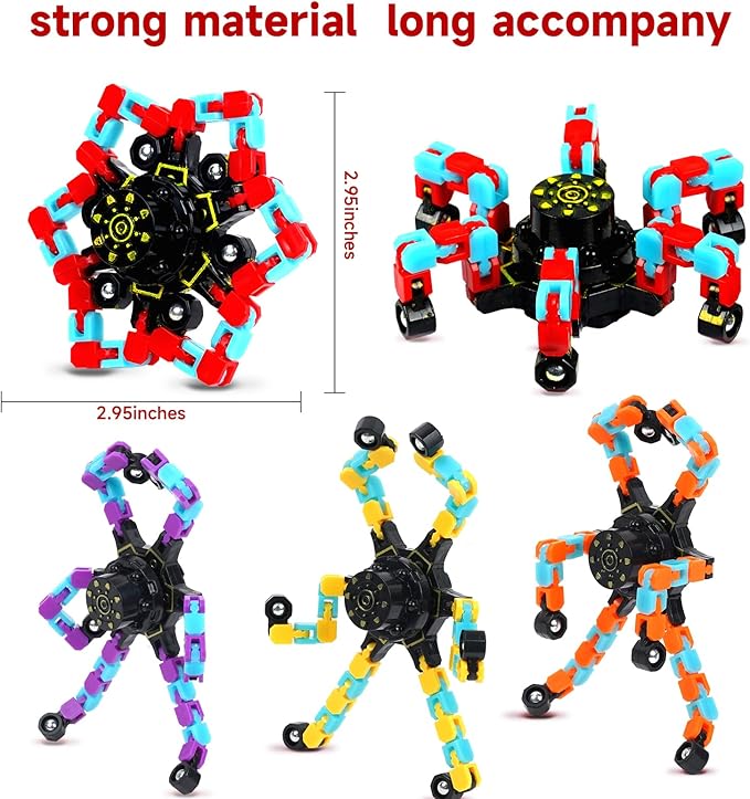 4 Pcs Fidget Toys Transformable Fidget Spinners Autism ADHD Anxiety Stress Relief Sensory Toys for Kids and Adults Deformable Robot Spinner Fingertip Gyros for Party Favors Classroom Prizes (GlowMix)