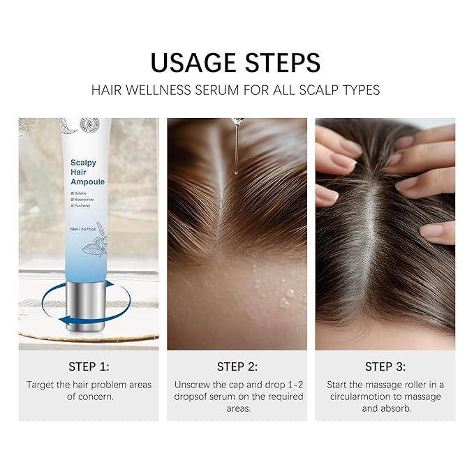Scalp Serum for Hair Growth for Men & Women - Lightweight Scalpy Hair Ampoule with Niacinamide & Panthenol to Support Hair Health & Reduce Shedding, Non-Greasy Formula with Massage Roller - 20ml